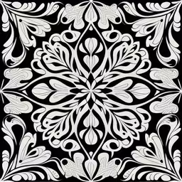 black and white flower pattern with wavy floral elements,a square white and black pattern on black