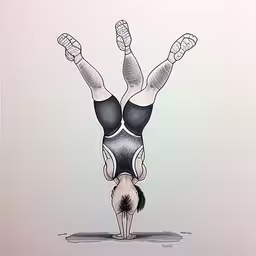 a drawing of a woman doing a handstand,a woman doing a handstand on her stomach