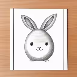 a drawing of a rabbit sitting on a wooden surface,a drawing of an easter bunny on top of a paper