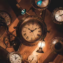 an assortment of clocks, each displaying the same time