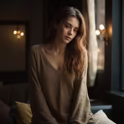 a beautiful young lady sitting in a chair