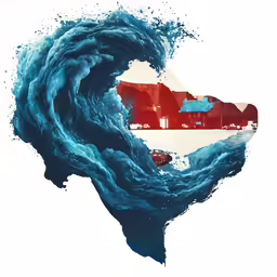 there is a large wave crashing over some land
