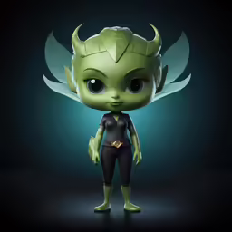 a cute green alien girl wearing a black top