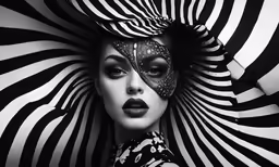a woman wearing a mask and striped dress