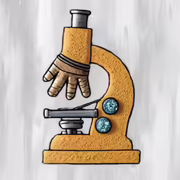 a drawing of a microscope and hand next to it