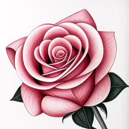 a close up of a rose on a white surface,a large pink rose on white paper is in color