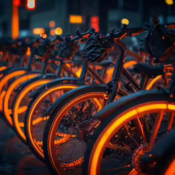 many bicycles are lined up near each other