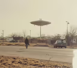 the person walks down the road in front of a car