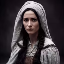 the female costume appears to be a girl, wearing a hooded outfit