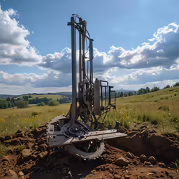 a close up of an old mechanical object in a field