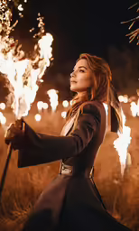 a woman is holding a lit sparkle stick