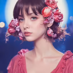 a young girl with flower in her hair