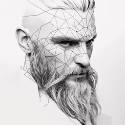 the face of a man with an abstract, distorted head and shoulders