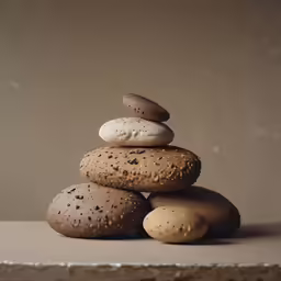 a pile of round rocks with dots on them