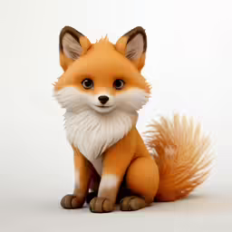 an adorable little fox sits next to a fuzzy orange tail