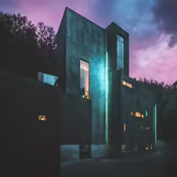a picture of some building with lit windows