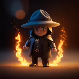 there is a small toy doll standing in the fire