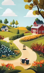 a painting with a rural country scene