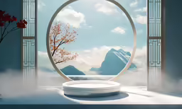 a mirror with a photo of trees in it
