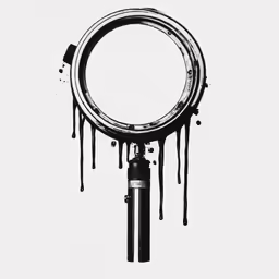 a drawing of a magnifying glass with blood drip
