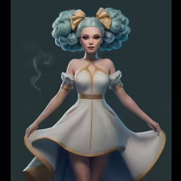 the rendering shows a female in white and blue