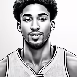 a drawing of a basketball player with a black afro and beard
