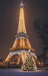 the eiffel tower is decorated with a christmas tree