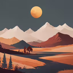 the landscape is covered in very vibrant colors,the sun is rising over a mountainous landscape