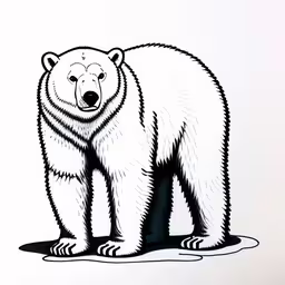a black and white bear that is standing on a sheet,the drawing of a polar bear is in black and white,a black and white illustration of a bear,a white bear with black lines running through it,an image of a polar bear on a white background