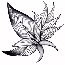 a drawing of a leaf with a big white and black petals on it,a drawing of leaves on a white background
