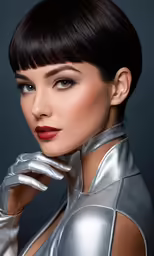 woman in metallic dress with finger - ring