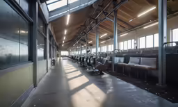several rows of seats are lined up in a waiting area