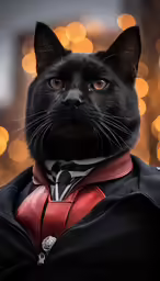 a cat wearing a suit and tie poses for the camera