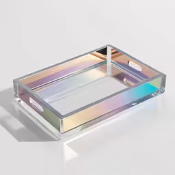 a silver and rainbow tray with a mirror finish finish