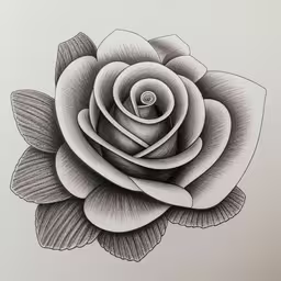 an ink drawing of a white rose,a black and white rose drawing on paper