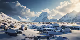 a large mountain with lots of snow and mountains behind it