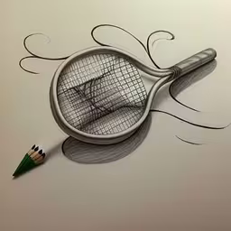 /tmp/FOOq8y7Fv.jpg = a pencil drawing of a broken tennis racquet and ball
,/tmp/FOOq8y7Fv.jpg = a pencil drawing of a tennis racket and ball on a white background
,/tmp/FOOq8y7Fv.jpg = an artistic drawing of a badminton racket with a pillow
,/tmp/FOOq8y7Fv.jpg = an artistic drawing of a magnifying glass and pencil
,/tmp/FOOq8y7Fv.jpg = an artistic pencil drawing of a tennis racket and a bag
,/tmp/FOOq8y7Fv.jpg = a pencil drawing of a tennis racket
,/tmp/FOOq8y7Fv.jpg = a drawing of a bird with an umbrella on it
