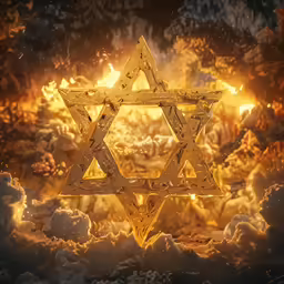 a star with fire flames in the background