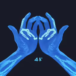 two hands are covered in blue powder that makes the shape of numbers