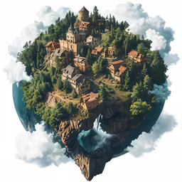 an island shaped like an airplane flying through the air