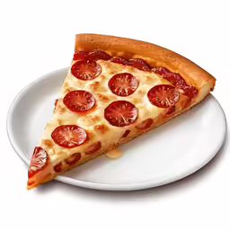 slice of pizza on white plate on white surface