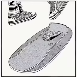 a drawing of an electric skateboard and a person standing on one
