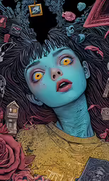 a person with blue makeup and a strange make - up on their face