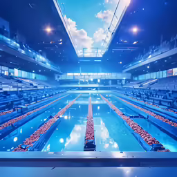 a swimming pool with many rows of lanes in it