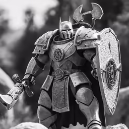 a statue of a knight with a sword and a shield