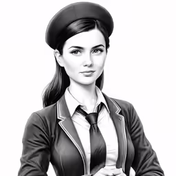 the black and white photograph shows a woman in a uniform