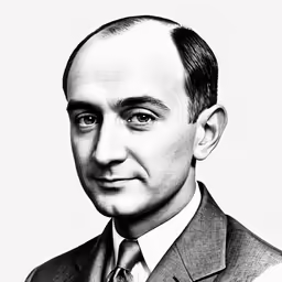 black and white portrait photo of a man wearing suit