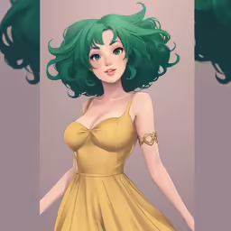 an image of a young lady with green hair
