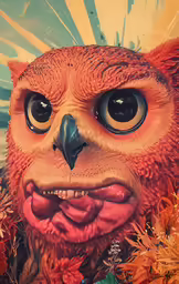 an owl looking forward with his eyes wide open