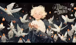 a girl surrounded by birds with a quote